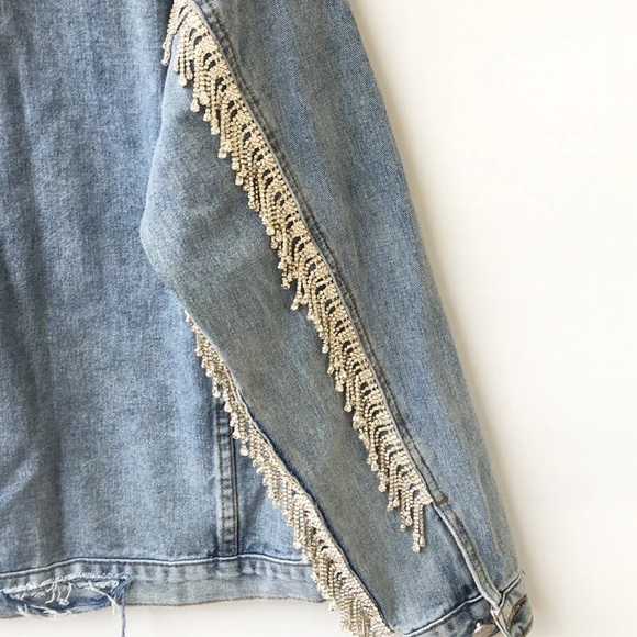 Kylie Taylor Swift Cowboy Diamond Denim Embellished Rhinestone Jean Jacket - Picture 7 of 11